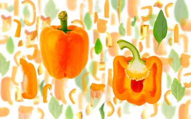 Orange Bell Pepper Slice and Leaf Abstract