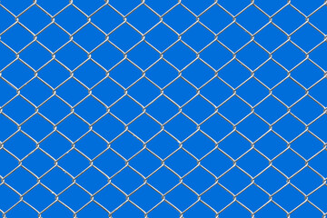 Chain link fencing isolated on blue background.