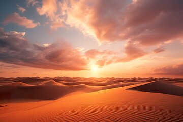 Fototapeta na wymiar Beautiful Sunset in the desert. Sand dunes with cloud sky background