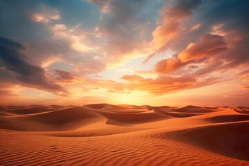Fototapeta na wymiar Beautiful Sunset in the desert. Sand dunes with cloud sky background