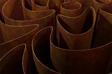 Abstract rusty background made of smooth bends of fabric, textured paper. The basis for an advertising poster, a background for illustrations. 3D rendering