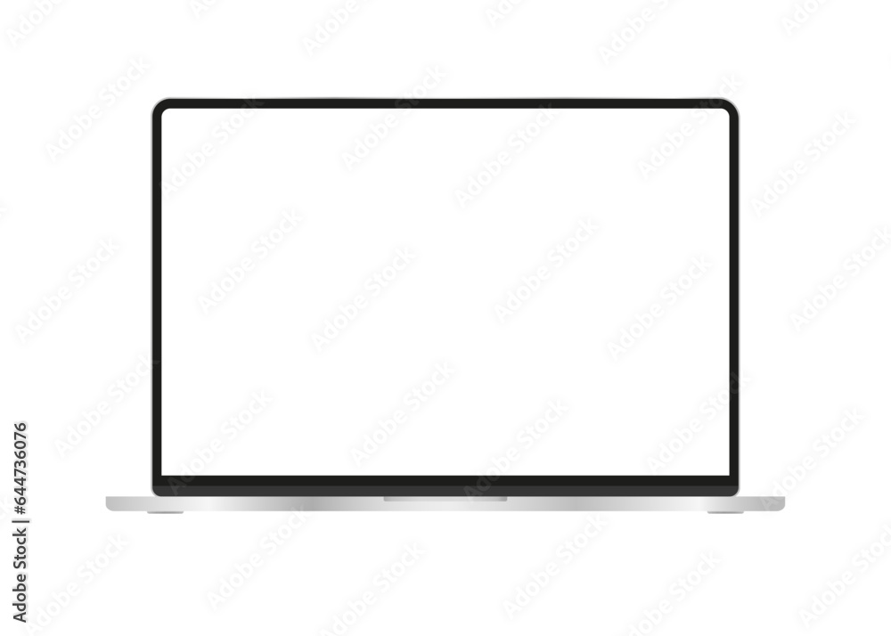 Poster realistic silver notebook with blank screen. 16 inch scalable laptop computer. can be used for proje
