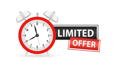 Fototapeta na wymiar Limited offer icon with time countdown. Super promo with countdown or exclusive deal. Last minute offer one day sales and timer. Last minute chance Auction tag. Vector illustration