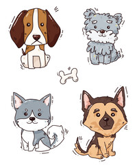 funny vector illustration of cute dogs
