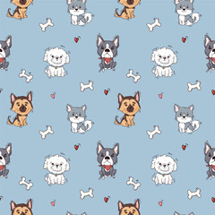 funny vector seamless pattern of cute dogs