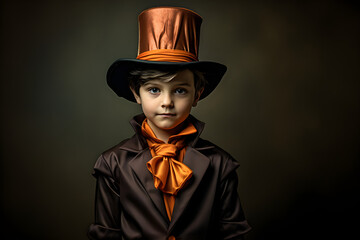 studio portrait of a little boy wearing halloween costume
