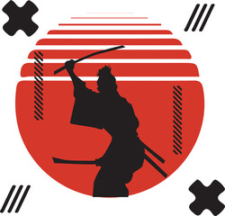 Vector silhouette samurai Japanese illustration