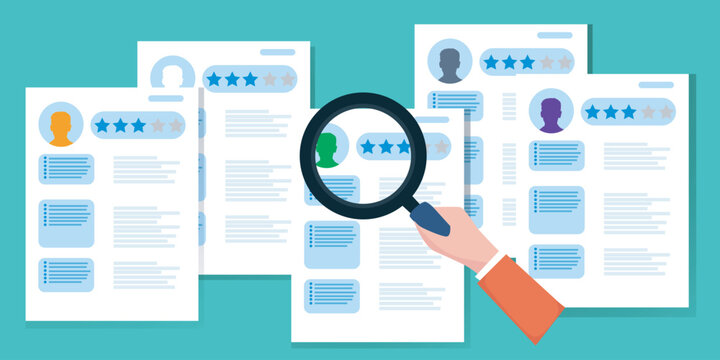 magnifying glass screening cv job applicant vector illustration