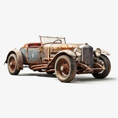vintage rusted car isolated on white