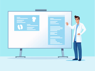 Fototapeta premium vector medical personnel standing and giving information policing