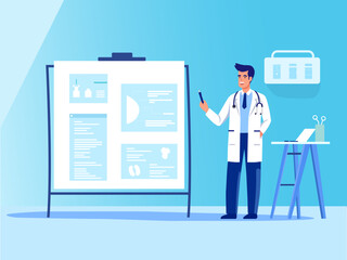 vector medical personnel standing and giving information policing