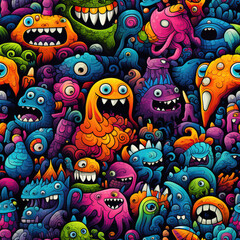 Cute funny colorful trippy doodles repeat pattern