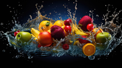 Obraz na płótnie Canvas Dynamic [Fruit] Splash: Black Background in Fluid Photography