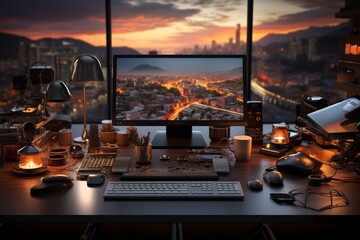 Modern Office Desk With An Array Of Gadget, Generative AI