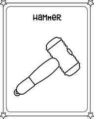vector graphic illustration of Hammer for education children's coloring book