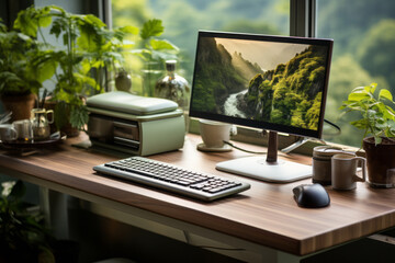 Office Desk With A Standing Desk, Generative AI