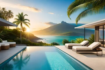 Fototapeta premium pool in the tropical resort Generated Ai