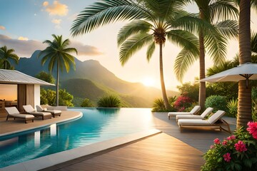 Fototapeta premium pool with trees Generated Ai