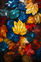 A set of autumn leaves in glass mosaic; 
Resolution: 3584x5376(2:3)