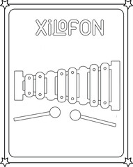 vector graphic illustration of xylophone for education children's coloring book