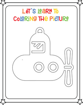 vector graphic illustration of submarine for education children's coloring book