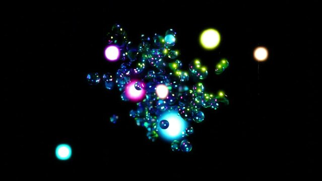 Abstract background 3D animation shiny particles and objects outburst and transformation. Great for scientific, technological, industrial, futuristic, sci-fi