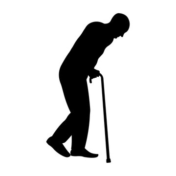 Silhouette of an elderly man with a cane.Vector illustration.