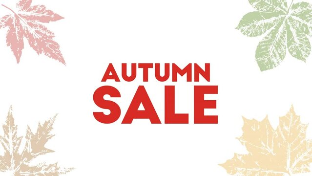 Autumn sale 2d animation. Flying fallen leaves. Leaf stamp print decor