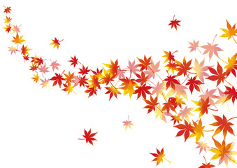 水彩風　秋の紅葉舞う1 Watercolor Autumn Series:Red Leaves Gently Falling