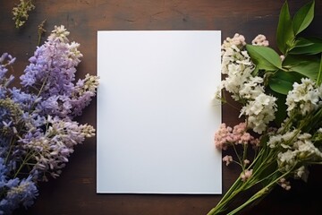 Blank Paper Flatlays With Flowers. Flowers with a paper mockup.