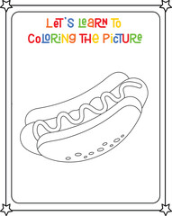vector graphic illustration of hot dog for education children's coloring book