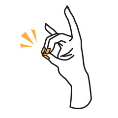 きつねのポーズをする黄色いネイルの手のベクターイラスト 