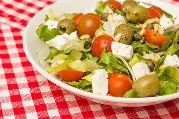 Green salad with olives, greek feta and cherry tomatoes