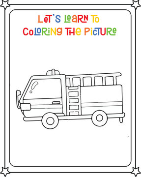 vector graphic illustration of  fire engine for education children's coloring book