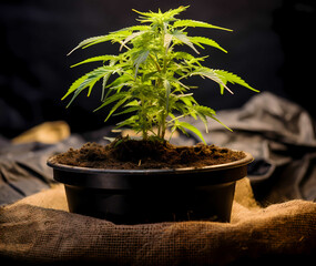 4 week old small cannabis in pot-Generative AI