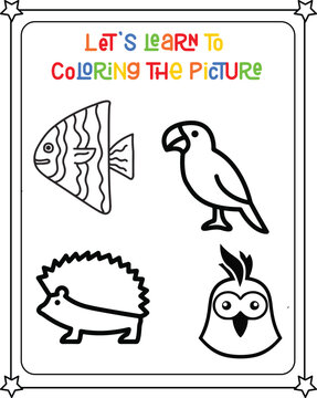 vector graphic illustration of set cute animal for education children's coloring book