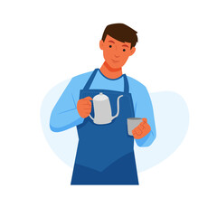 Male barista making coffee wearing long sleeves