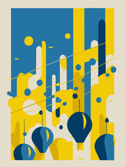 hot air balloon festival poster, abstract hot air balloons in the sky, abstract poster