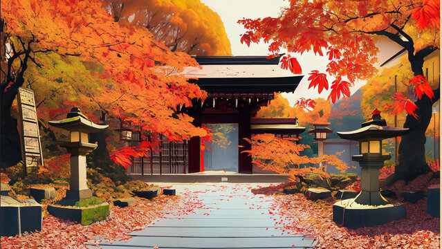 日本の秋の神社