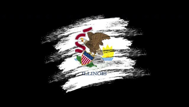 4K Paint Brush Illinois Flag with Alpha Channel. Waving Brushed Illinoisan Banner. Transparent Background Texture Fabric Pattern High Detail.