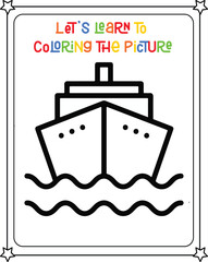 vector graphic illustration of ship drawing for children's coloring book