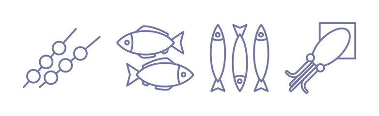 Seafood and Marine Product Line Icon Vector Set