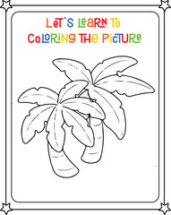 vector graphic illustration of banana tree drawing for children's coloring book