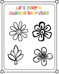vector graphic illustration of flower drawing for children's coloring book