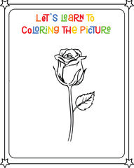 vector graphic illustration of rose drawing for children's coloring book