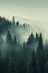 Misty pine forest background