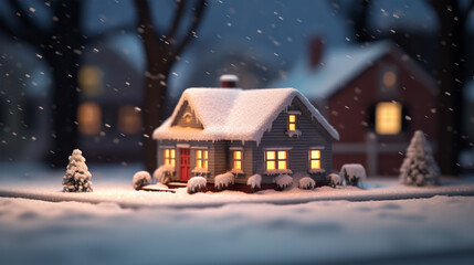 tress and home in snow simulation show
