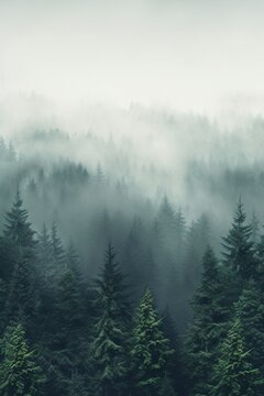 Misty pine forest background © VeloonaP