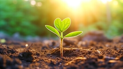 young plant growing on soil.  Fresh Green Plant. AI Generated