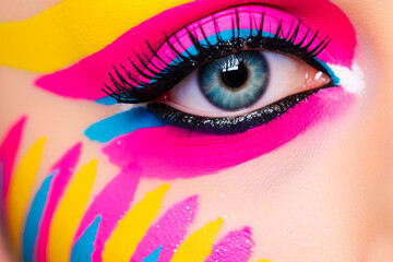 Beauty Portrait With Colorful Makeup.  Vivid Colors.  AI Generated